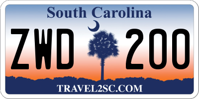 SC license plate ZWD200