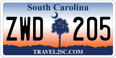 SC license plate ZWD205