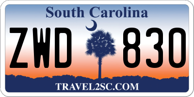SC license plate ZWD830
