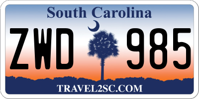 SC license plate ZWD985