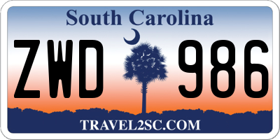 SC license plate ZWD986
