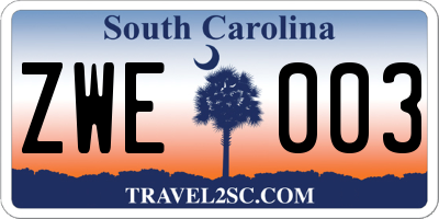 SC license plate ZWE003