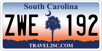 SC license plate ZWE192