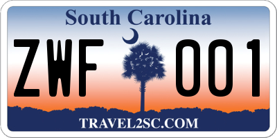SC license plate ZWF001