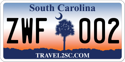SC license plate ZWF002