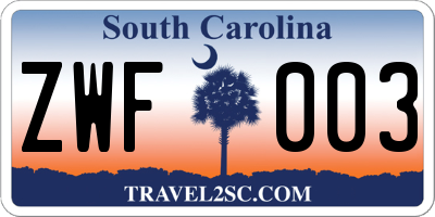 SC license plate ZWF003