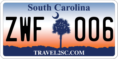 SC license plate ZWF006