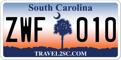 SC license plate ZWF010