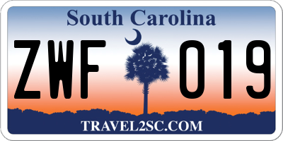 SC license plate ZWF019