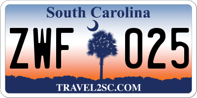 SC license plate ZWF025