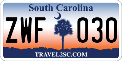 SC license plate ZWF030