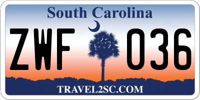 SC license plate ZWF036
