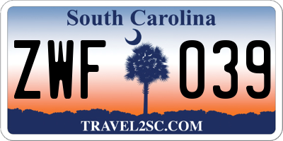 SC license plate ZWF039
