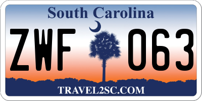 SC license plate ZWF063