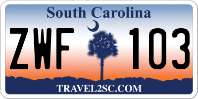 SC license plate ZWF103