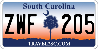 SC license plate ZWF205