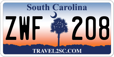 SC license plate ZWF208