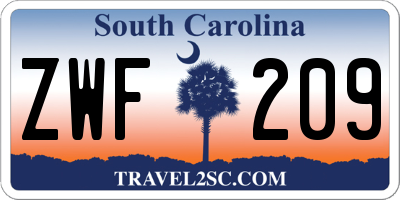 SC license plate ZWF209