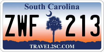 SC license plate ZWF213
