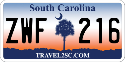 SC license plate ZWF216