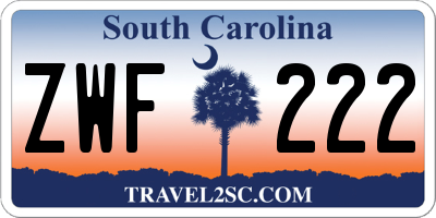 SC license plate ZWF222