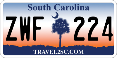 SC license plate ZWF224