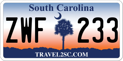 SC license plate ZWF233