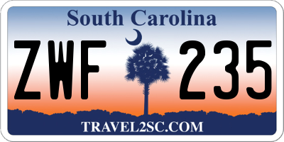 SC license plate ZWF235