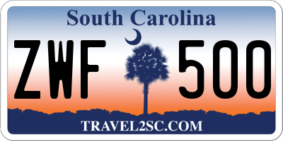 SC license plate ZWF500