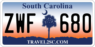 SC license plate ZWF680