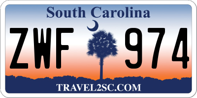 SC license plate ZWF974