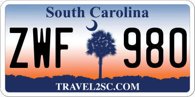 SC license plate ZWF980