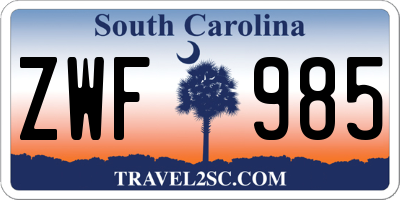 SC license plate ZWF985