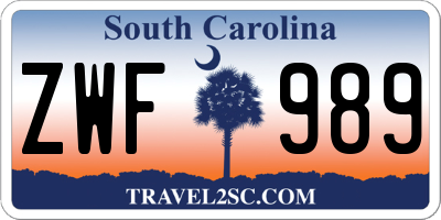 SC license plate ZWF989