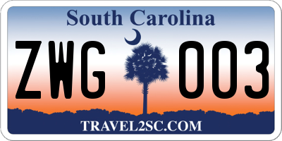 SC license plate ZWG003