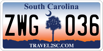 SC license plate ZWG036