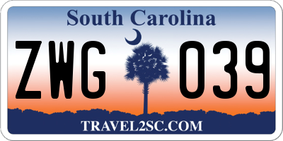SC license plate ZWG039