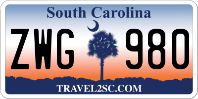SC license plate ZWG980