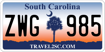 SC license plate ZWG985
