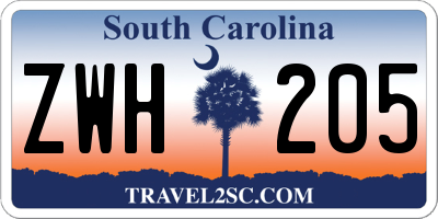 SC license plate ZWH205