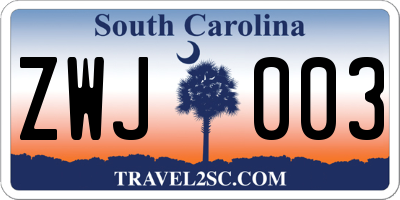 SC license plate ZWJ003