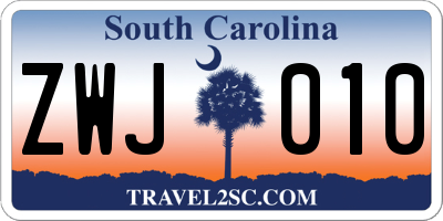 SC license plate ZWJ010