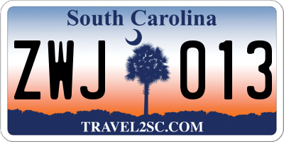 SC license plate ZWJ013