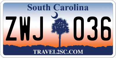 SC license plate ZWJ036