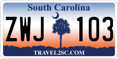 SC license plate ZWJ103