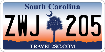 SC license plate ZWJ205