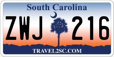 SC license plate ZWJ216