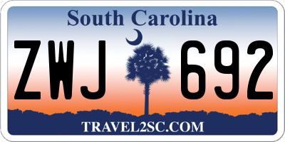 SC license plate ZWJ692