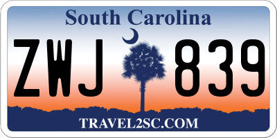 SC license plate ZWJ839