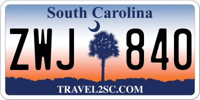 SC license plate ZWJ840